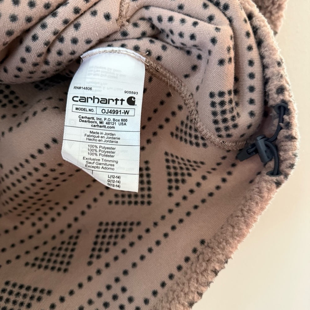 Carhartt Women's Relaxed Fit Fleece Pullover Warm Taupe Geometric Print Large - Picture 7 of 9